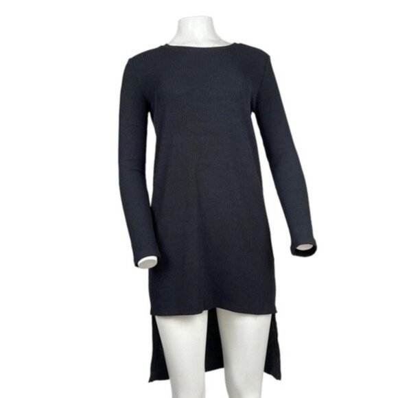 High Low Ribbed Sweater Dress Black - Picture 1 of 3